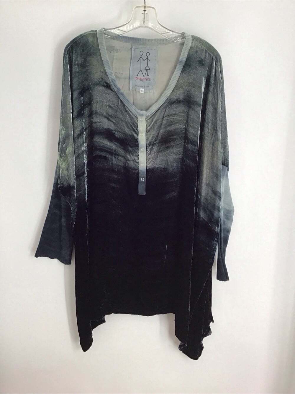 PETE&GRETA Johnny Was Teal Velvet Tie Dye Oversized Boho Tunic top Teal Size S
